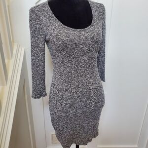 Scoop Neck Long Sleeve Salt And Pepper Sweater Dress